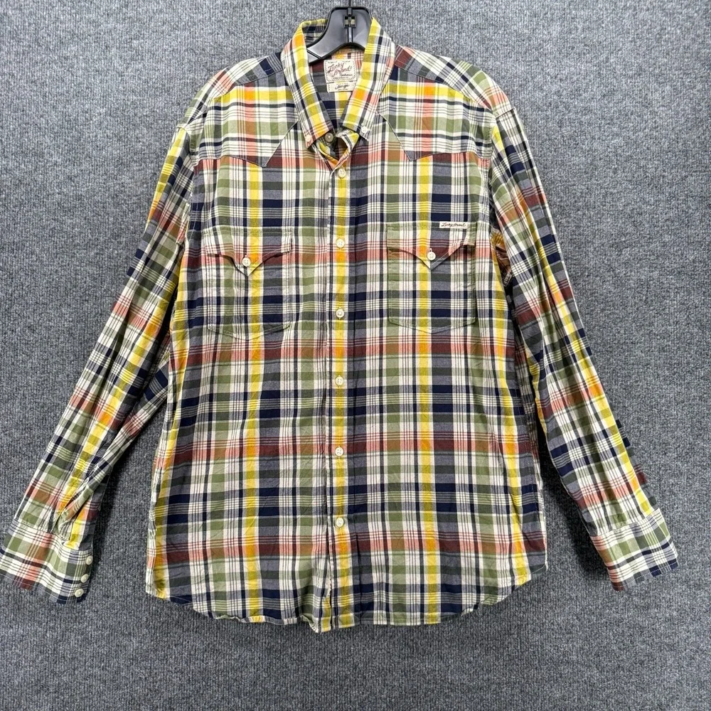 Vintage Lucky Brand‎ Shirt Mens L Sportwear Plaid Button Up Western Rodeo Cowboy
